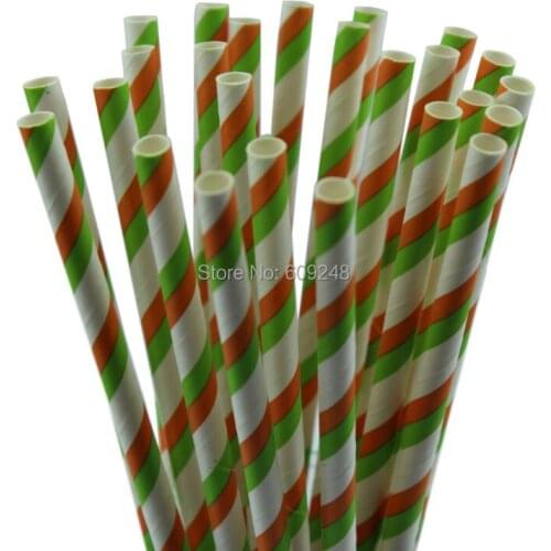 100pcs Mixed Colors Green Orange Striped Paper Straws, Colorful Pretty Decorative Party Supplies Paper Drinking Straws for Sale