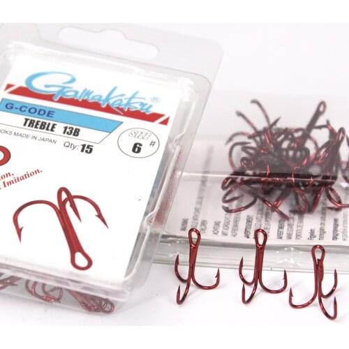 15Pcs/lot 1#-14# model 13B Three Hook Red Nickel Color Fishhook Fishing Hook High Carbon Steel Treble Hooks gamakatsu