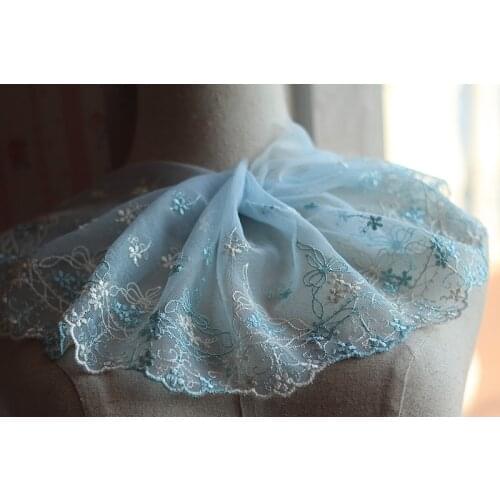 2yards/lot 17cm wide French Lace Fabric Embroidered Tulle Lace trim mesh Lace Ribbon~Light blue~lovely