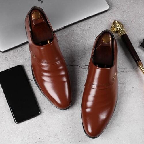 2019 New Business Men Oxfords Shoes Set of Feet Black Brown Male Office Wedding Pointed Mens Leather Shoes Plus Size 38-48