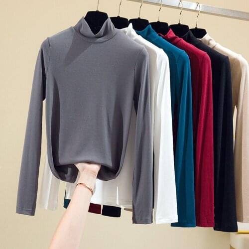 2020 Fall Fashion Womens Tshirt Solid Long Sleeve O-Neck Cotton Tops Ladies Tight Bottom See Through T shirt clothing