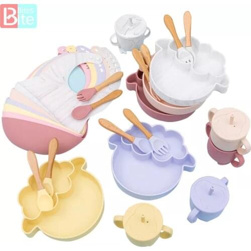 5PCS Baby Feeding Bowl Set Sheep Shaped Food Grade Silicone Plate Suction Bowl baby Feeding BPA Free Infant Waterproof Tableware