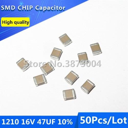 50pcs 1210 16V 47UF 10% Thick Film Chip Multilayer Ceramic Capacitor