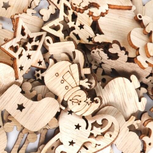 50pcs Christmas decorations for home wooden chips mini snowman Santa Claus snowflake craft xmas natal ornament new year