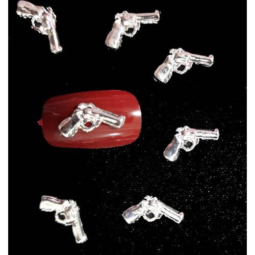 50Pcs Nail Art Decorations Punk Pistol 3d Charms for Nails Golden Nailart Design Supplies Silver Manicure Accessories Flat