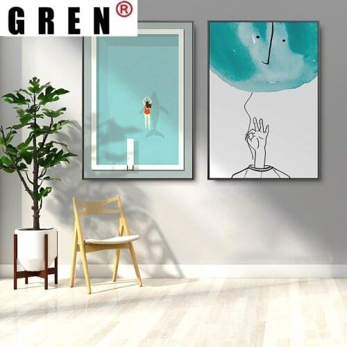 GREN Abstract Modular Canvas Paintings Posters Prints Swimming Pool Creative Figure Sofa Wall Art Picture Home Decor Unframed