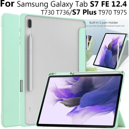 Acrylic Transparent Smart Case For Samsung Galaxy Tab S7 FE T730 T736/ S7 Plus T970 T975 T976 Auto Sleep Wake Tablet Stand Cover