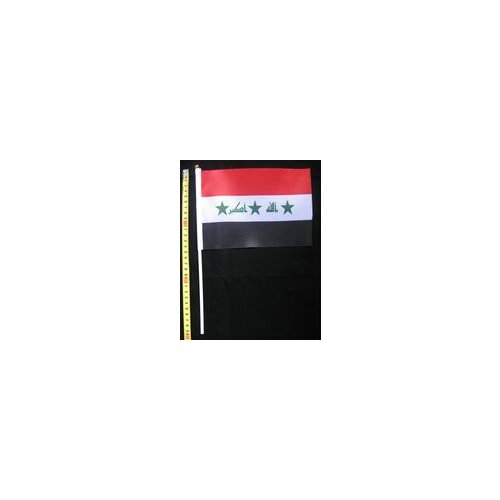 Free shipping World National Flag 14 * 21cm Iraq hand wave flags 100pcs / bag with plastic flagpole Polyester