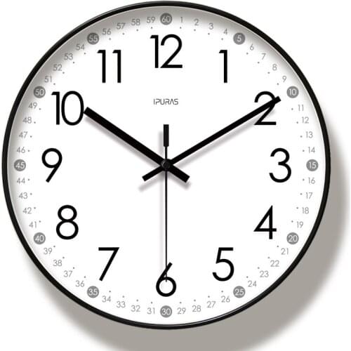 Displayable Minute Round Mute Modern Design Large Wall Clock Clocks for Home Kitchen Living Room Decor Battery Operated Silent