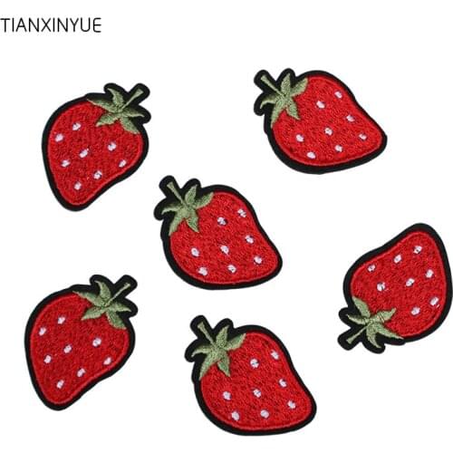 TIANXINYUE Brand Patches 20pcs/lot Red Strawberry patch iron on fabric Motif sew on iron on Applique DIY clothing accessory