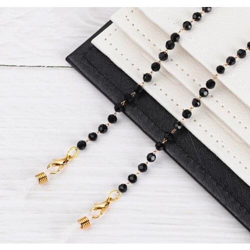 Fashion Black Crystal Mask Chains Glasses Chain Women Retro Pearl Flower Sunglasses Lanyards Eyewear Neck Strap Dropshipping