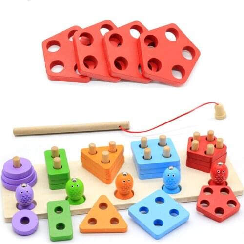 Montessori Puzzle Kids Early Learning Educational Toy Fishing Puzzles Wooden Toys For Children Geometric Shapes Magnetic Fishing