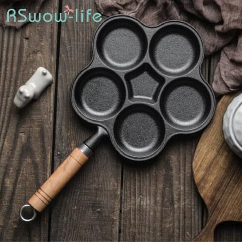 Home Cast Iron Omelette Pan Deepening Egg Burger Machine Four-hole Omelette Breakfast Mold Non-stick Pan For Kitchen