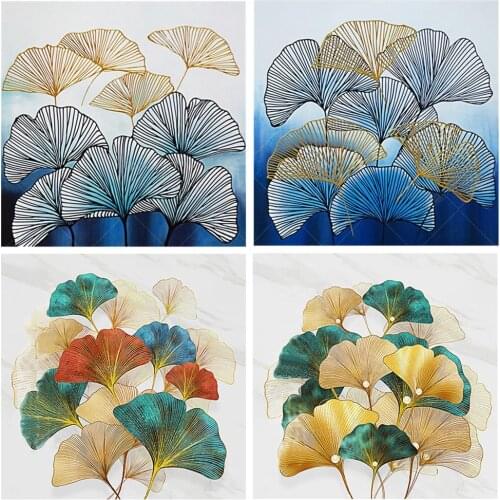 48x48cm Eco-cotton Thread 11CT Stamped Print DIY Ginkgo Leaf Handmade Cross Stitch Artwork Embroidery Kit Needlework Home Decor