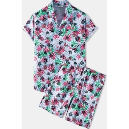 Hawaiian Shirts Sets Men Casual Floral Shirts + Printed Beach Shorts Two-piece Male Short Sleeve Tracksuit Mens Suit Camisas