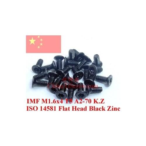 Stainless steel screws M1.6X4 ISO 14581 Flat Head Torx T5 Driver A2-70 Black Zinc 100 pcs