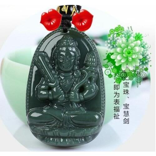 Quality gray jade Amulet jadite Pendant Akasagarbha Bodhisattva -Talisman