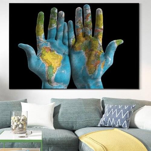 Modern Canvas Painting World Maps Draw In Hnads Posters and Prints Wall Graffiti Art Picture for Living Room Home Decor Cuadros