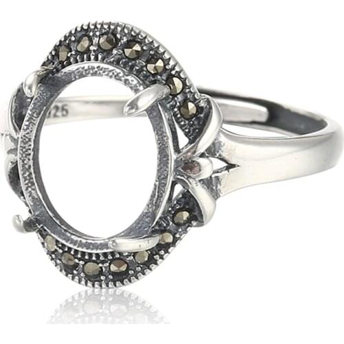 Ring Setting for 10x12mm Oval Cabochons Ring Blank Thai Sterling Silver Rhinestone Adjustable Band Ring Base SR0004