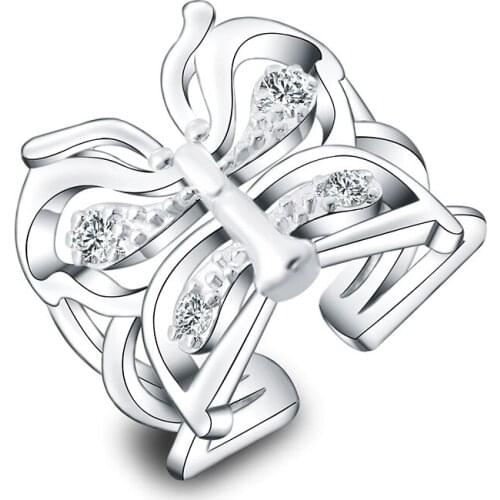 925 Silver Ring Inlaid Zircon Butterfly Ring For Woman Charm Jewelry Engagement Gift R035