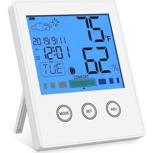 Room Thermometer Hygrometer Digital Temperature and Humidity Monitor Room Moisture Meter Alarm Clock for Home, Office