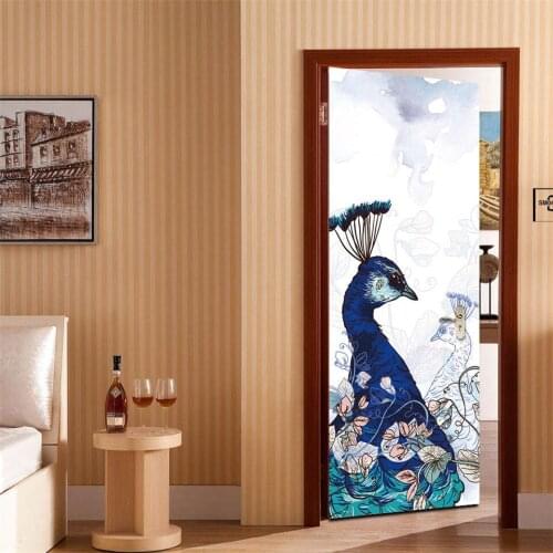 Beautiful Peacock Stickers On The Door Self-adhesive PVC Wallpaper For Living Room Bedroom Home Door Decoration Renovation Decal