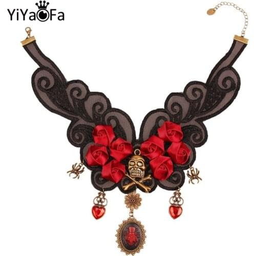 YiYaoFa Halloween Skull Lace Choker Necklace for Women Accessories Skeleton Cosplay Jewelry Necklace Collar Party Jewelry Y472