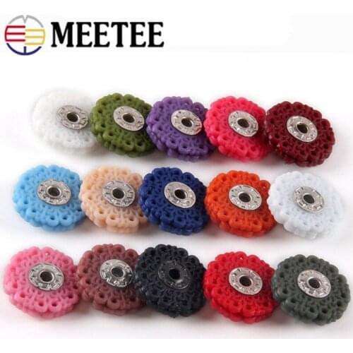 Meetee 50pcs 22mm Colored Flowers Snaps Button Coat Fasteners Sewing Nylon Hidden Button DIY Garment Decoration Flatback Buckles