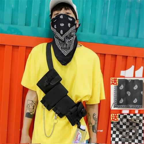 Multifunctional Tactical Chest Waist Bag With Chain And Bandana Men Women Street Hip Hop Motorcycle Crossbody Rig Bags