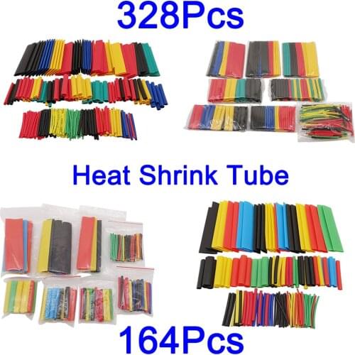 164/328Pcs 8Sizes Heat Shrink Tube Kit Assorted Polyolefin Insulation Sleeving Car Electrical Wire Wrap 2:1 Heat Shrink Tubing