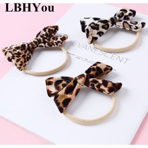 2021 New Baby Girls Velvet Leopard Bows Nylon Hairbands Infants Toddler Elastic Nylon Headbands Hair Accessories For Baby