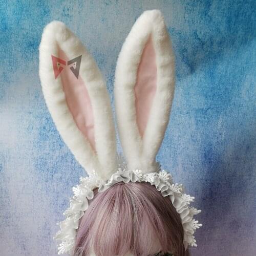 New Rabbit Ears Headwear Hairhoop Pink White Fur Lace Cosplay Stage Performance Prop For Christmas Holiday