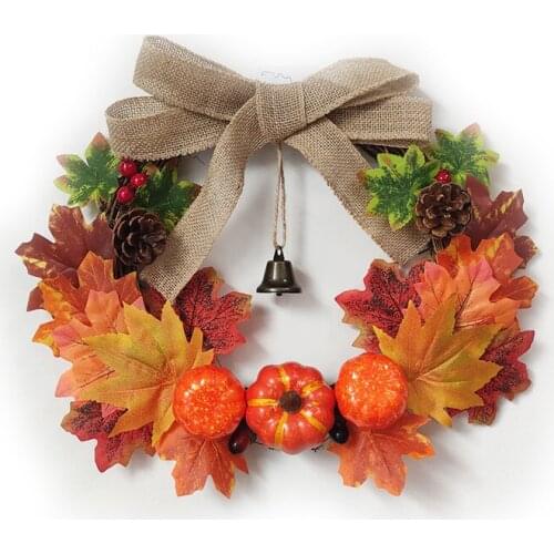 43cm Autumn Door Wreath Pumpkin Maple Leaf Decorative Wreath Door Decoration Hanging Autumn Wreath Door Ornament