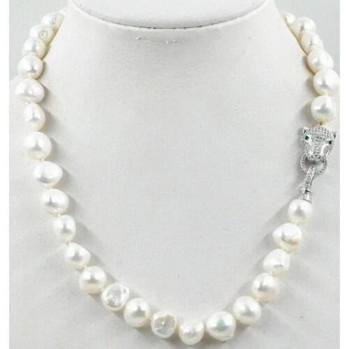 HOT New beautiful NEW 12-13mm south sea White baroque pearl necklace 18" leopard Clasp