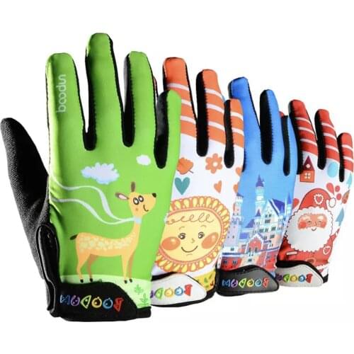 Boodun 4-10 Years Old Kids Full Finger Cycling Gloves Skate Sport Mtb Riding BMX Mountain Bike Bicycle Gloves for Boys and Girls