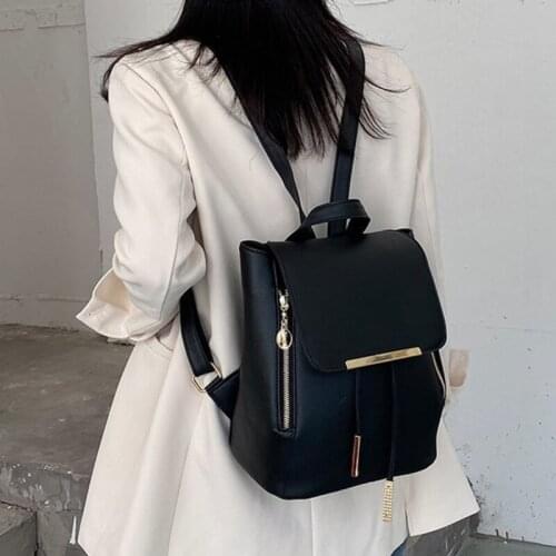 Womens Backpack Casual Female PU Leather Backpack School Bag For Girl Zipper Large Capacity Backpack Bag For Teenager Girl