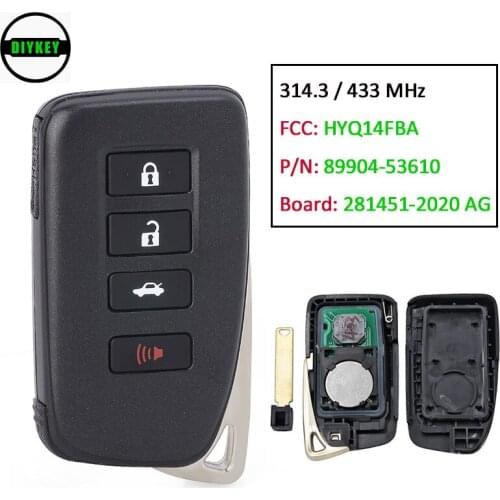 DIYKEY 89904-53610 Smart Remote Key 314.3 / 433MHz Keyless for Lexus IS RC SERIES FCC: HYQ14FBA Board ID: 281451-2020 AG