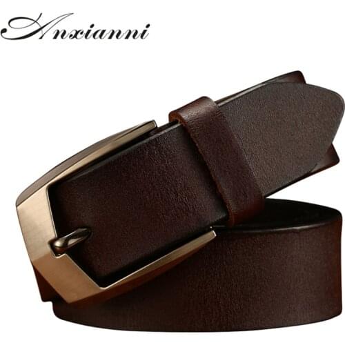 Anxianni Mens Vintage Belt Pin Buckle cow genuine Leather Male Belts Gift Designer Belt Men Jeans Belt