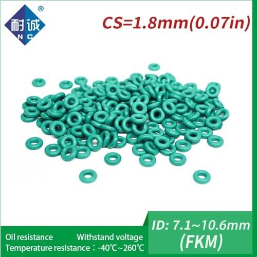 5PC/lot Rubber Ring Green FKM Oring Seals Thickness 1.8mm ID7.1/7.5/7.65/8/8.5/8.75/9/9.25/9.5/10.6mm Rubber ORings Fuel Washer