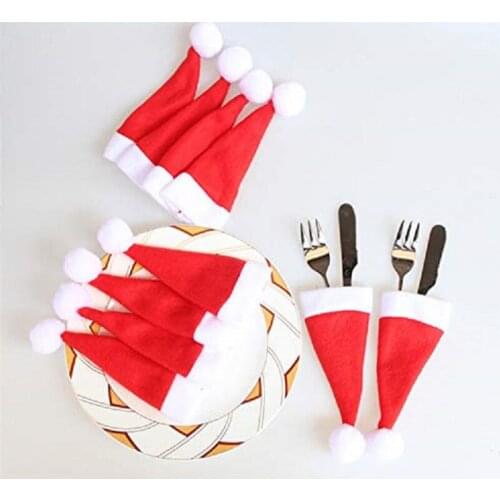 Christmas Decoration For Home Mini Cap Tableware Cutlery Holder Bags Christmas Hat navidad natal Christmas Dinner Table Decor