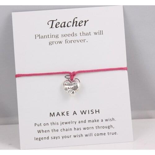 Silver Favorite Teacher Charms Bracelets Adjustable Wish Card Bracelets For Women Men Gifts For Teachers Day Gifts
