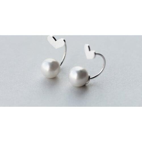 MloveAcc Luxury Love Heart Real Pure 925 Sterling Silver Jewelry Shell Pearl Earrings Fashion Women Earrings