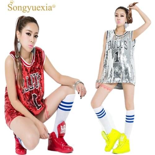 SONGYUEXIA Woman Ds performance wear hiphop hip-hop jazz modern dance Costume bull paillette plus size vest singer stage costume