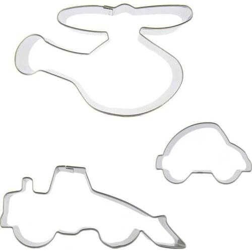 Helicopters, Bulldozers, Beetle cars shaped 3 piece biscuit cutting molds, baking tools, cake decorating soft candy tools