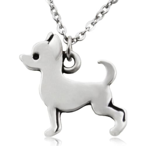 Fei Ye Paws Stainless Steel Chain Statement Chihuahua Dog Charms Necklaces & Pendants Collar Boho Pet Animal Long Chain Necklace
