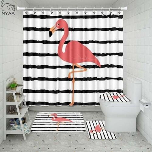 Vixm Flamingo Africa Bathroom Waterproof Shower Curtain Set Pedestal Rug Lid Carpet Toilet Cover Set Bath Curtain Mat Set