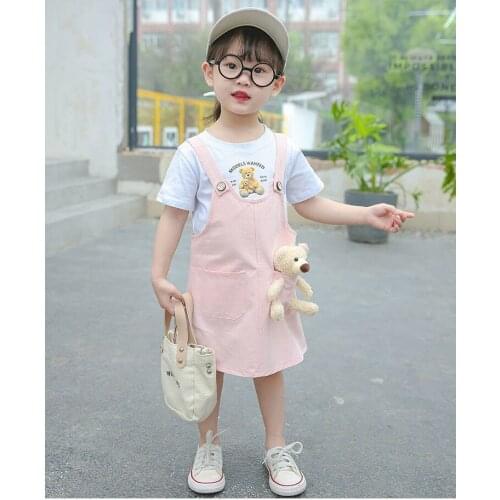 1-10Yrs Children Girls Skirts With Bear Toy Cotton Kids Girls Belt Skirts Summer Clothing Outfits