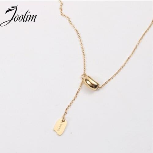 Joolim Jewelry PVD Gold Finish New Lucky Bean Rectangle Pendant Necklace Stylish Stainless Steel Necklace