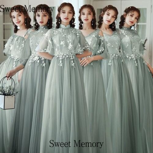 Sweet Memory Floor Length Green Bridesmaid Dresses Sexy V Neck Three Quater Sleeve Long Prom Gown