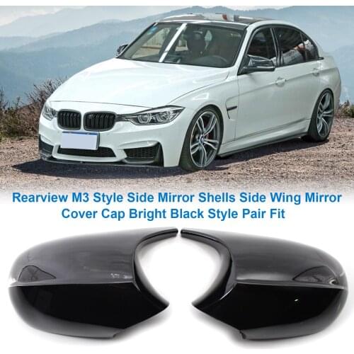 Rearview M3 Style Side Mirror Shells Side Wing Mirror Cover Cap Bright Black Style Pair Replacement for BMW E90 E91 E92 E93